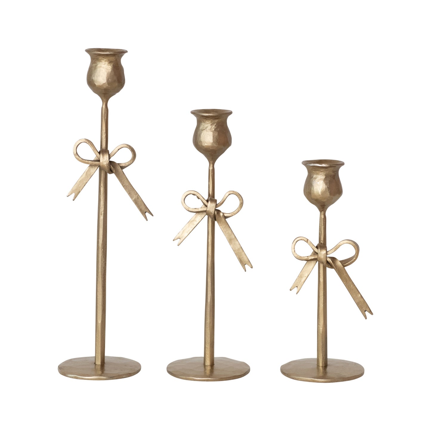 Set of 3 Antiqued Gold Candle Holders