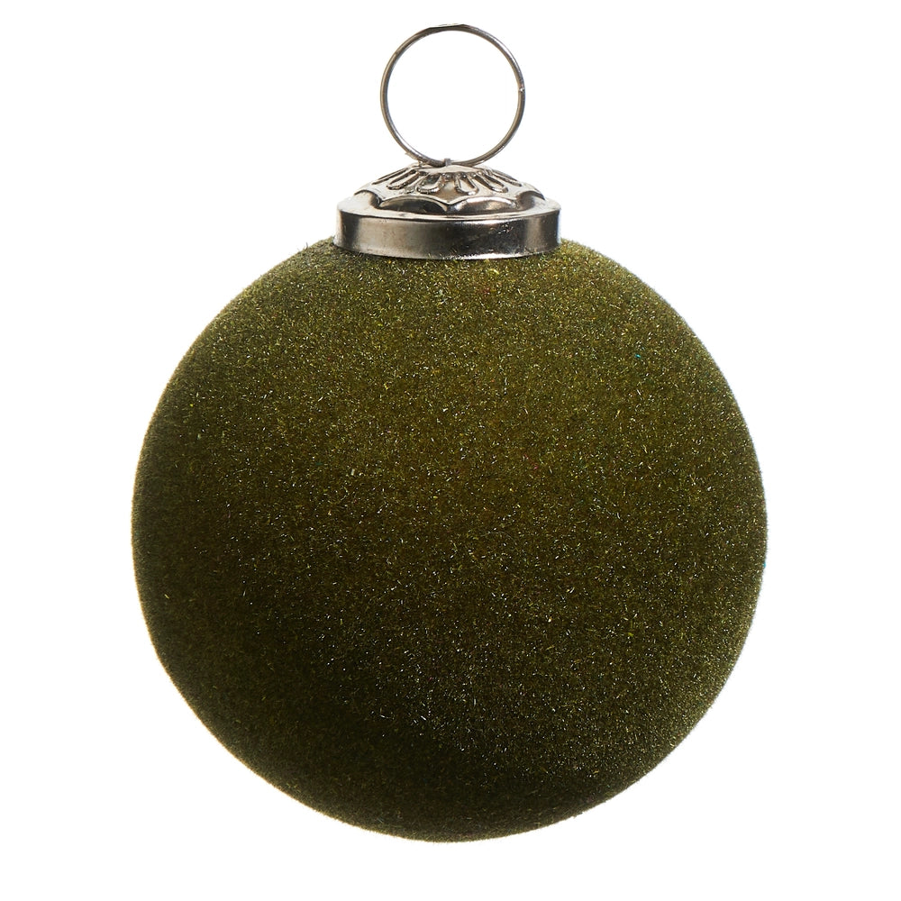 3" Olive Green Flocked Ball Ornament