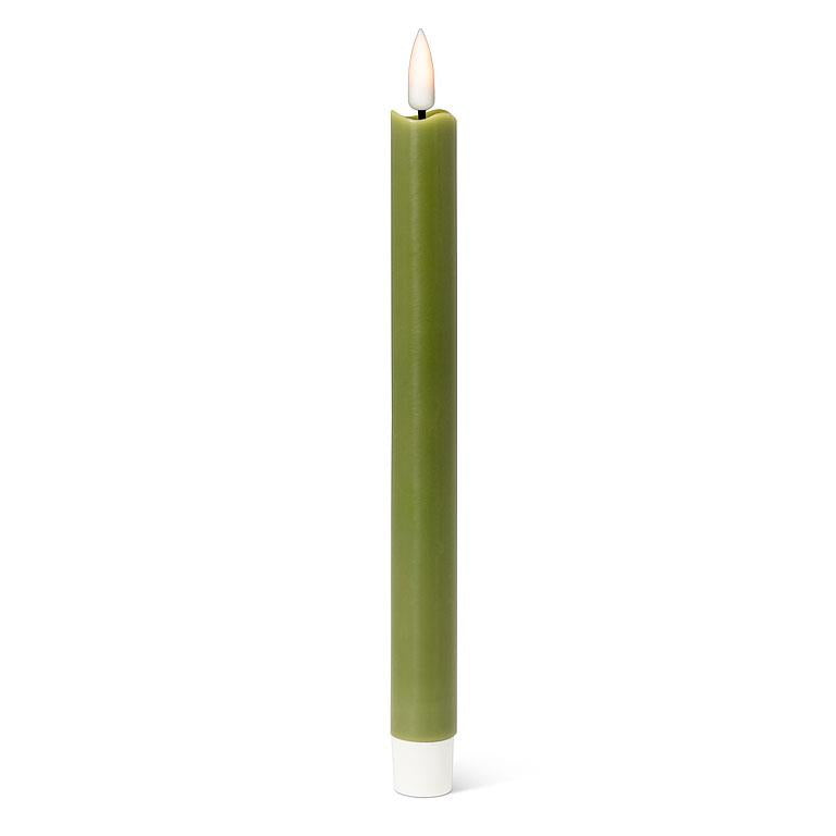 LED Taper Candle-9.5"H GreenS/2