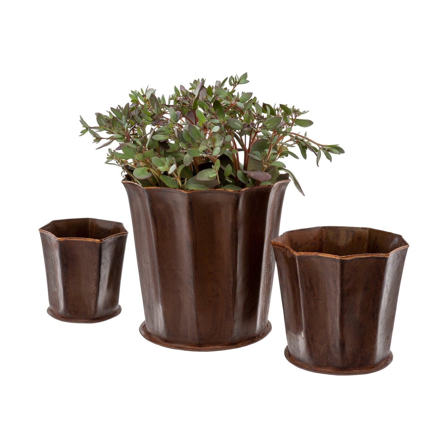 Worn Leather-Like Fluted Pots Set of 3