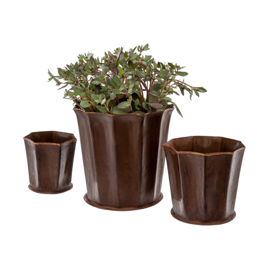 Worn Leather-Like Fluted Pots Set of 3