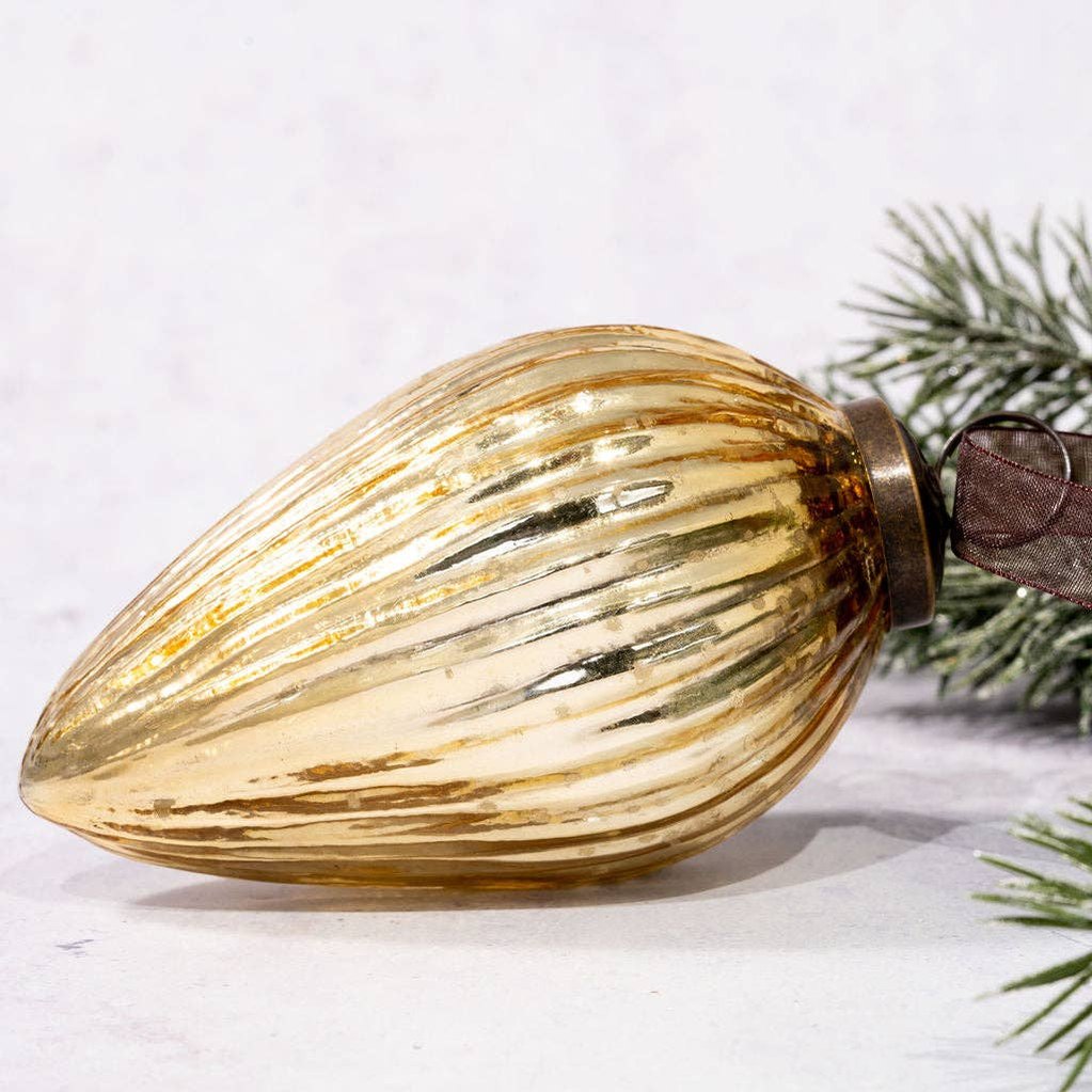 4" Extra Large Gold Glass Pinecone Christmas Tree Decoration