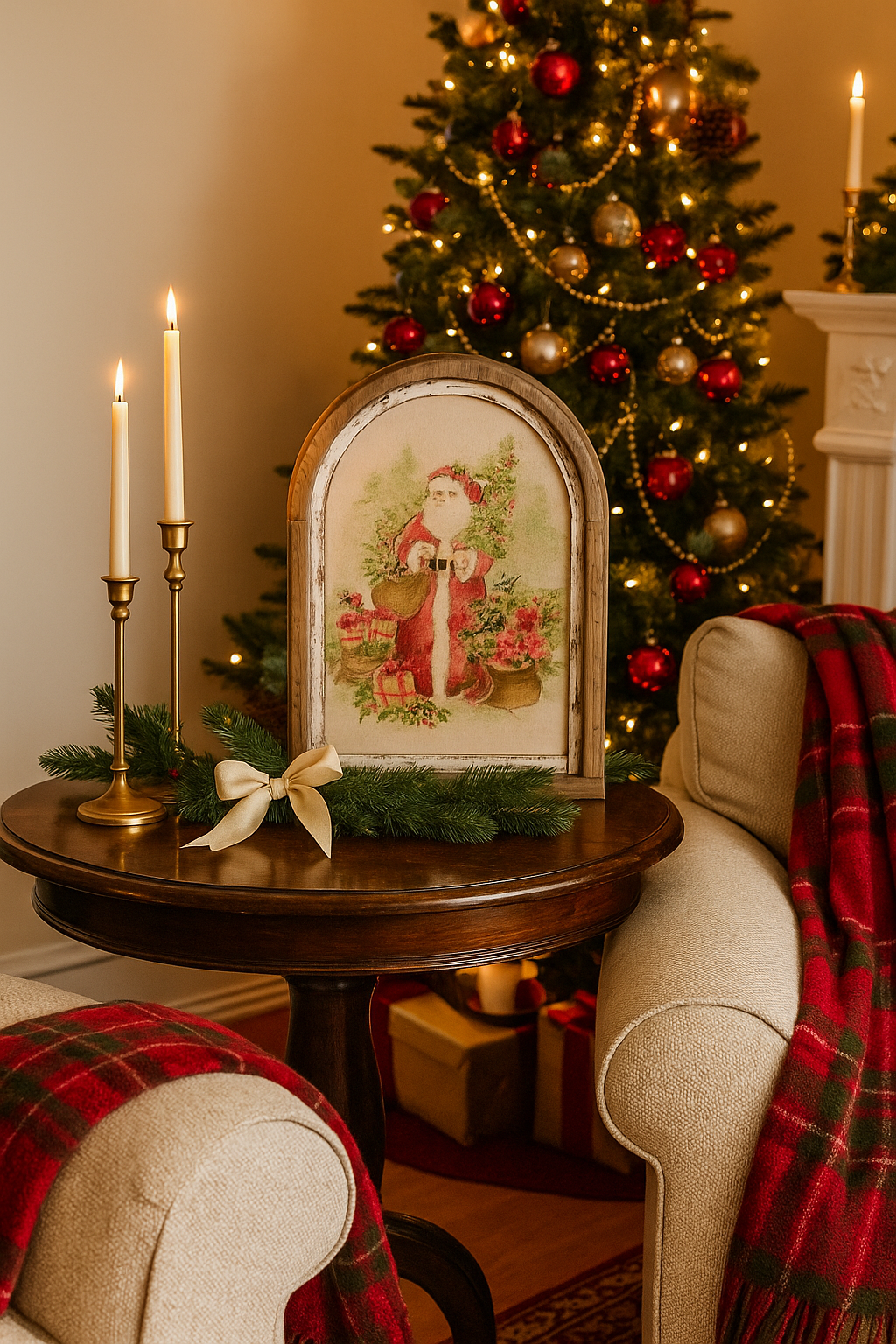 Watercolor Holiday Santa Framed Wall Art 16.5"