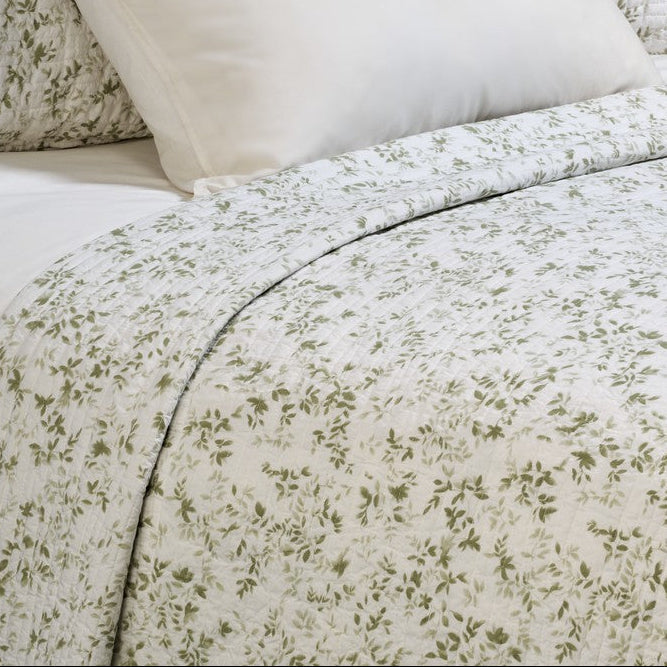 Marjolaine Quilt With a Sage Foliage Print