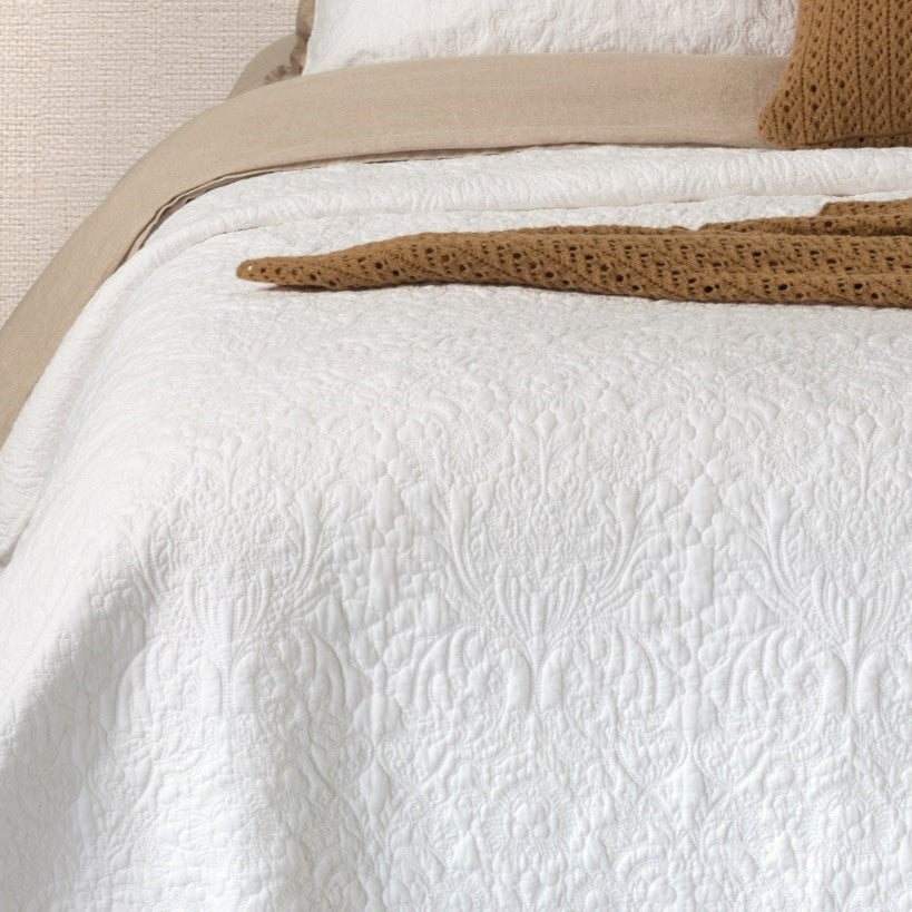 Damask White Stitched Quilt