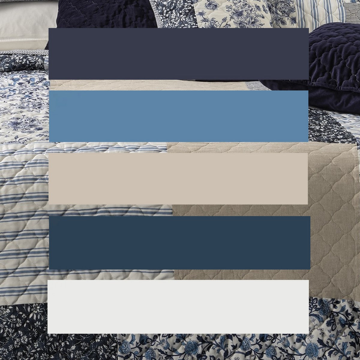 Marine Navy & White Patchwork Quilt