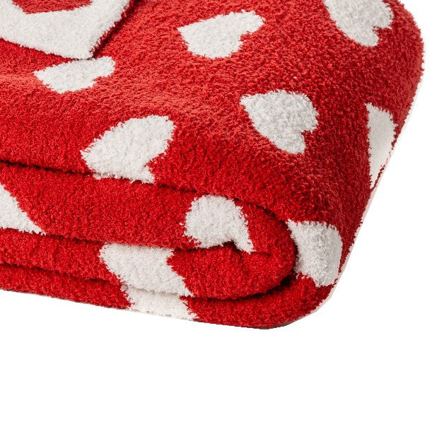 Ivory Throw with Red Hearts