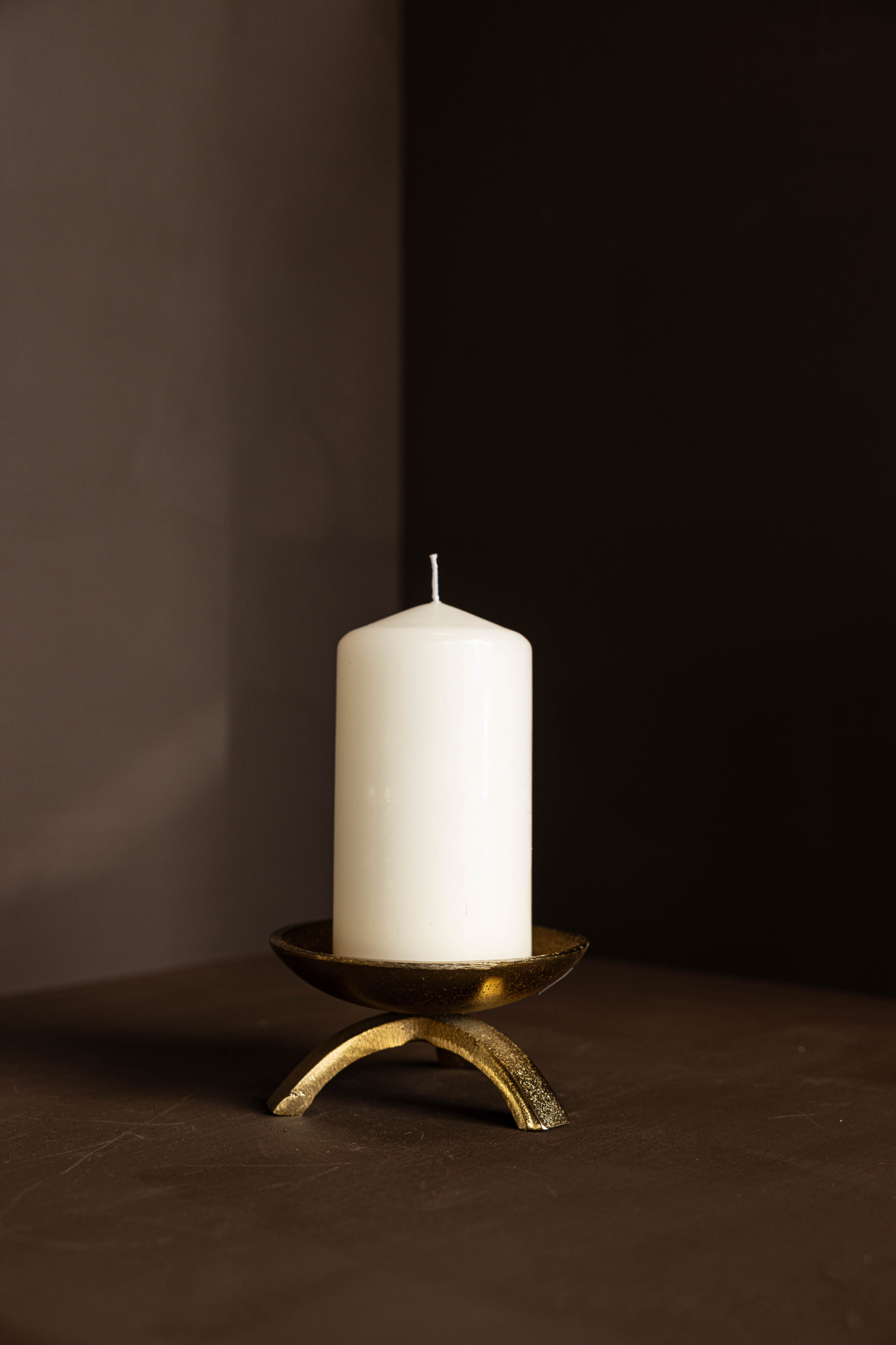 Brass Inspired Tripod Pillar Candle Holder
