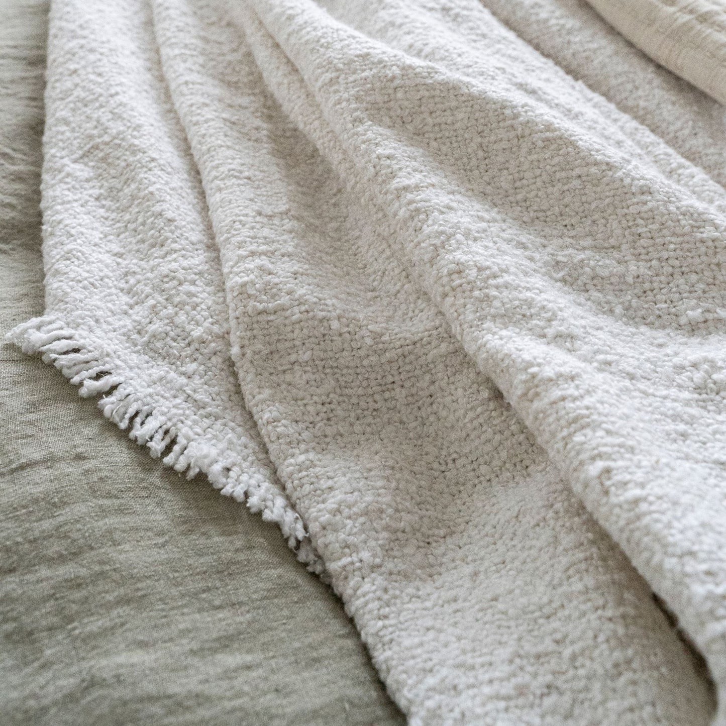 Fringed Boucle Throw Blanket, Off White
