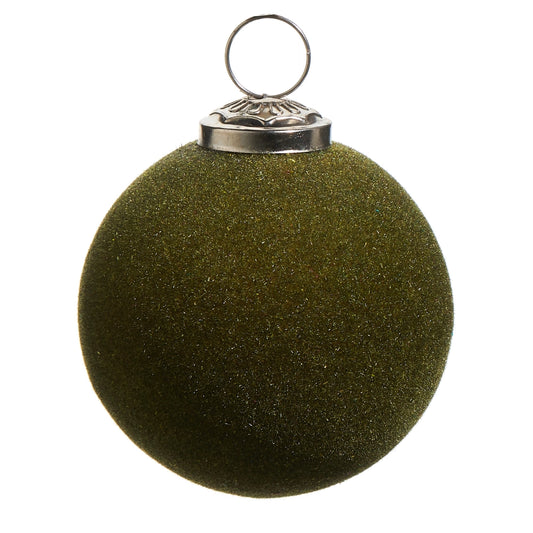 3" Olive Green Flocked Ball Ornament