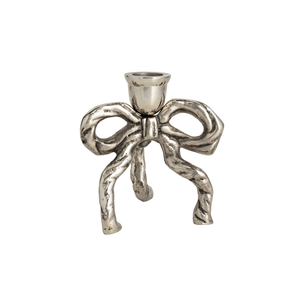 Silver Bow Taper Candle Holder Large