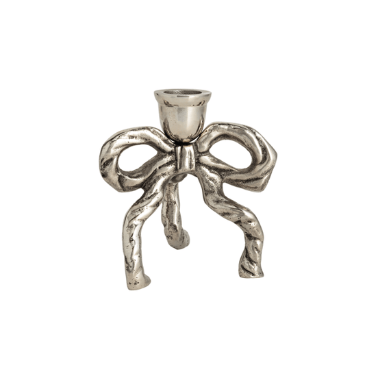 Silver Bow Taper Candle Holder Small