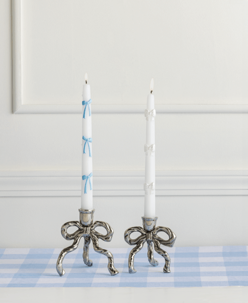 Silver Bow Taper Candle Holder Large