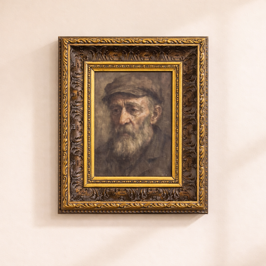 Somber Man | Antique Inspired Gold Leaf Crowned Framed Art