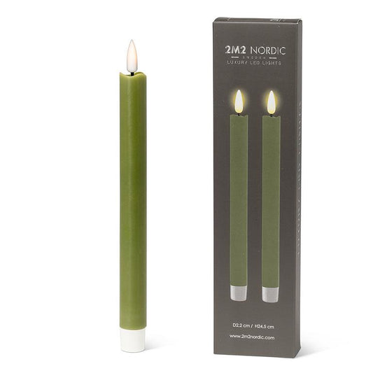 LED Taper Candle-9.5"H GreenS/2