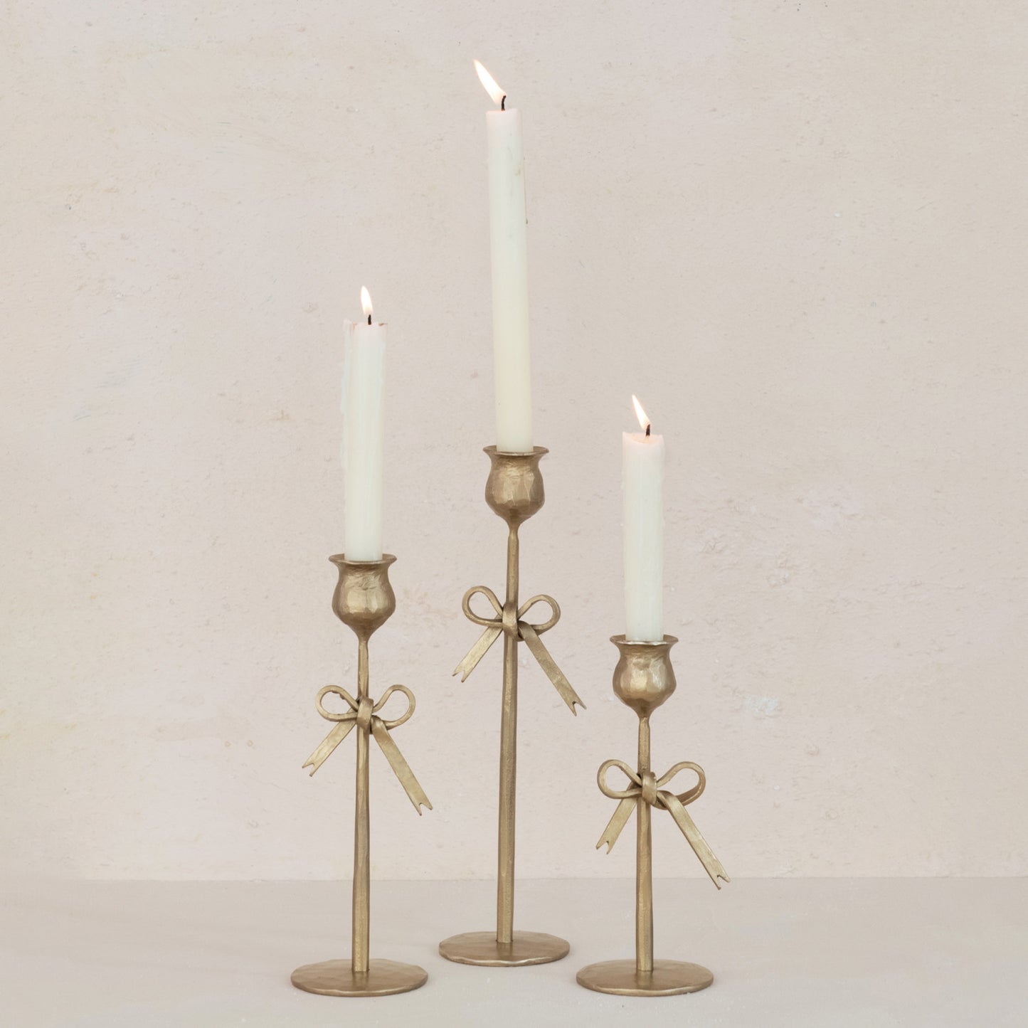 Set of 3 Antiqued Gold Candle Holders