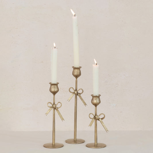 Set of 3 Antiqued Gold Candle Holders