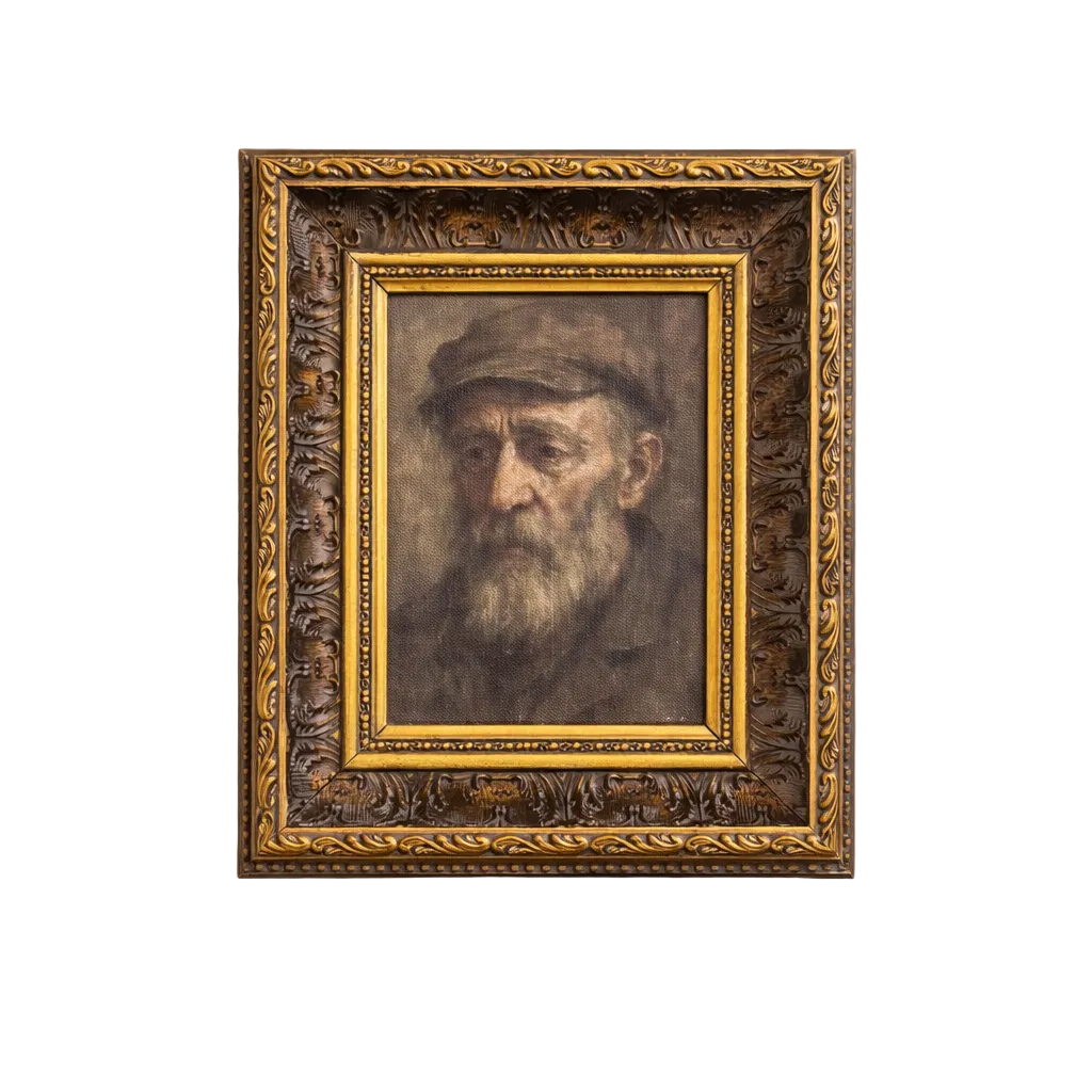 Somber Man | Antique Inspired Gold Leaf Crowned Framed Art
