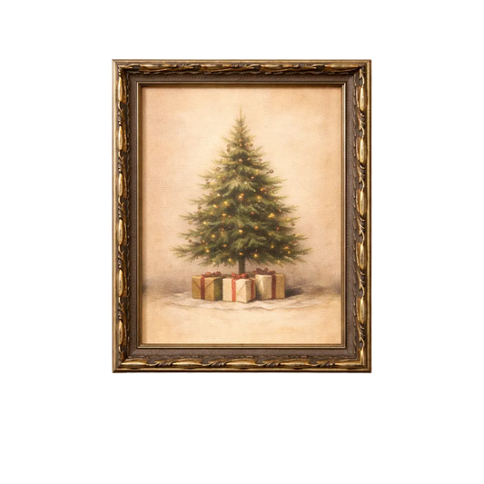 Rustic Christmas Tree | Silver Crown Leaf Framed Art