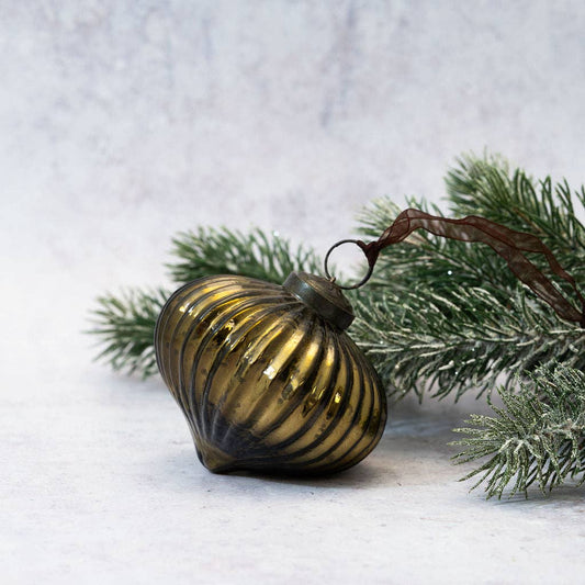 3" Olive Ribbed Lantern Christmas Decoration