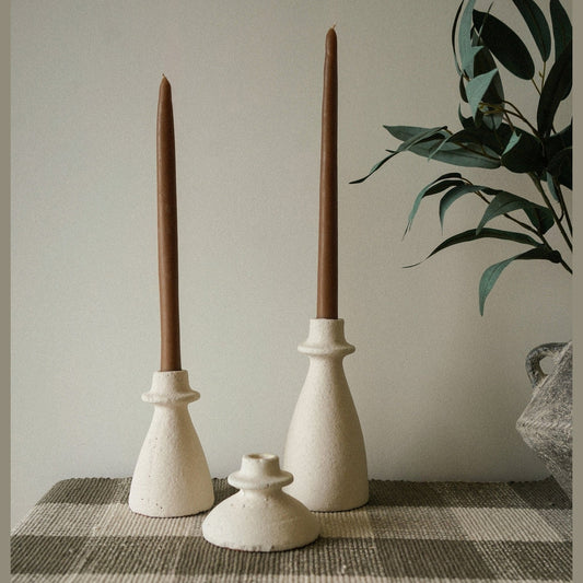 Arta Terracotta Candle Holder, White