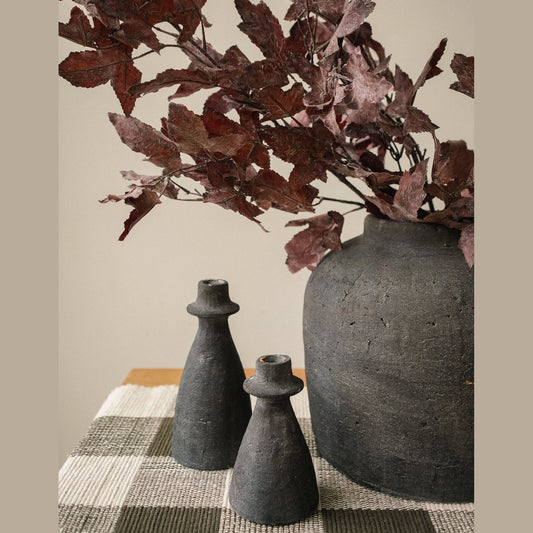 Arta Terracotta Candle Holder L, Black