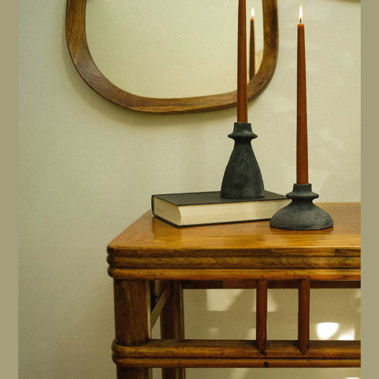 Arta Terracotta Candle Holder, Black