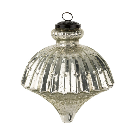 Large Glass Teardrop Holiday Ornament, Silver