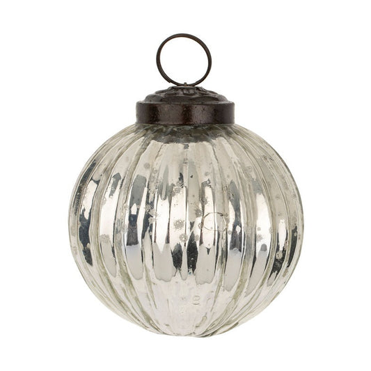 Silver Frost Holiday Ribbed Ornament