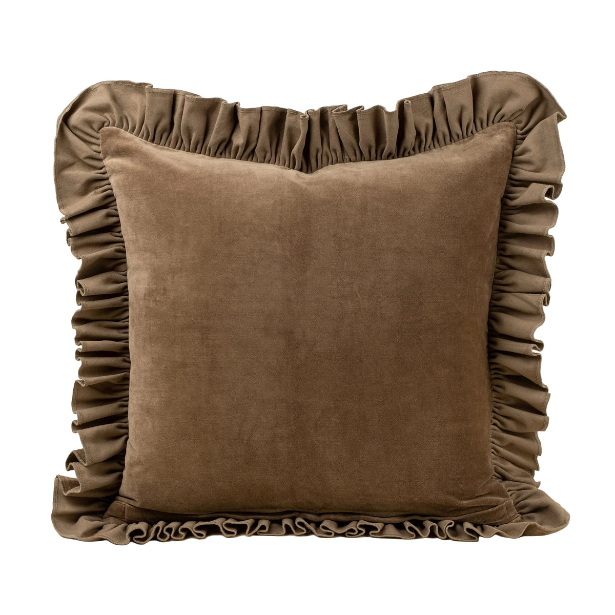 24x24 Velvet Ruffle Linen Pillow, Chocolate