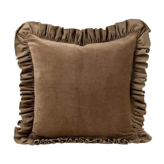 24x24 Velvet Ruffle Linen Pillow, Chocolate