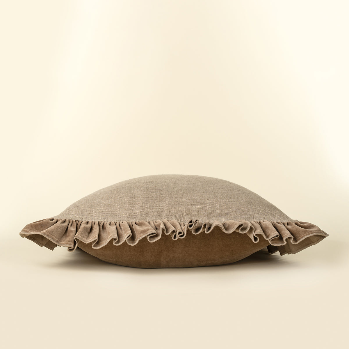 24x24 Velvet Ruffle Linen Pillow, Chocolate