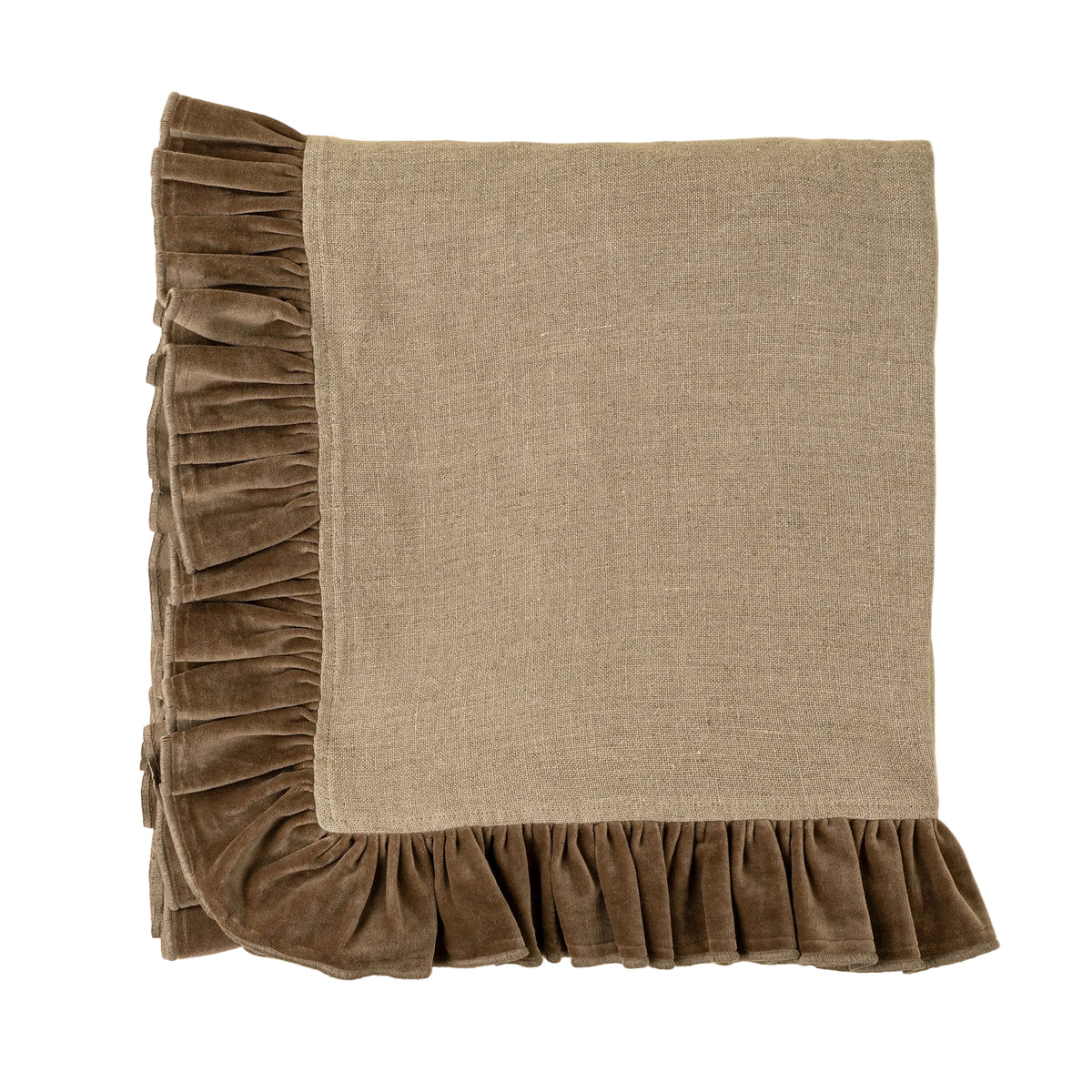 Velvet Ruffle Linen Throw, Chocolate