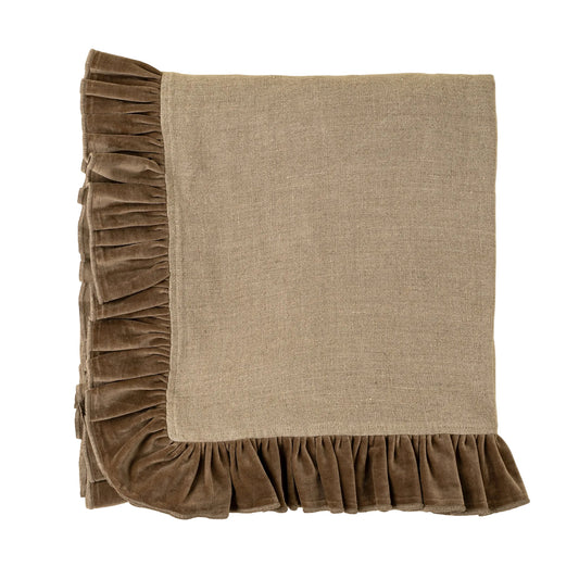 Velvet Ruffle Linen Throw, Chocolate