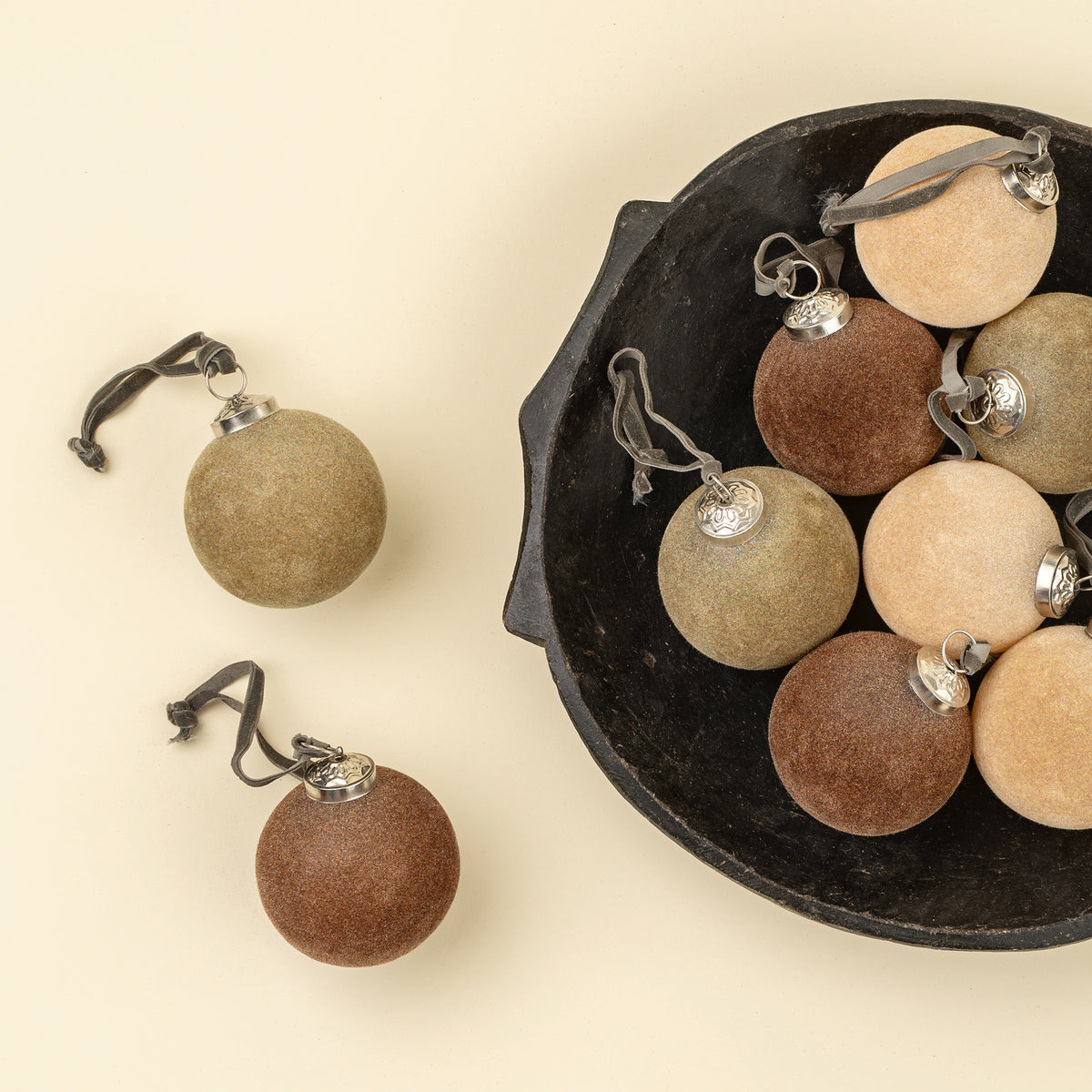 3 Inch Velvet Holiday Baubles S/9