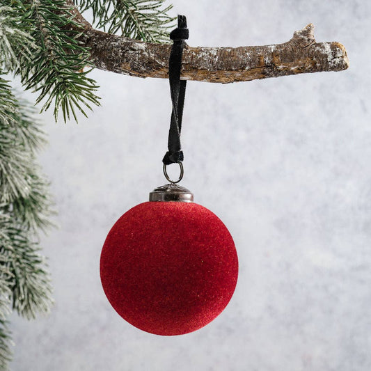 3" Wine Velvet Covered Glass Hanging Bauble
