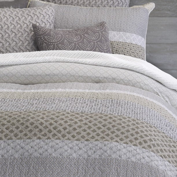 Ethan Grey and Taupe Quilted Duvet Cover