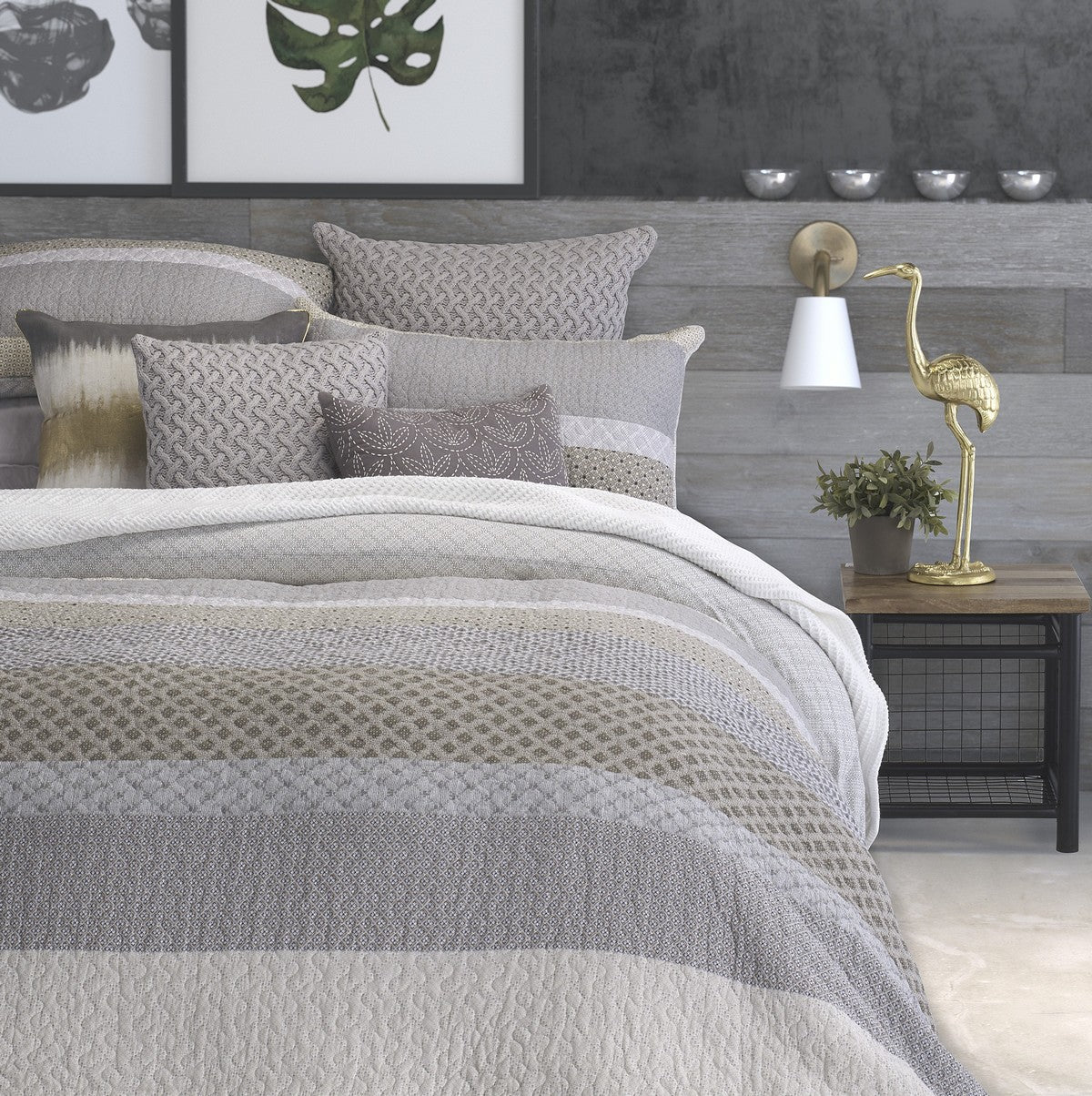 Ethan Grey and Taupe Quilted Duvet Cover