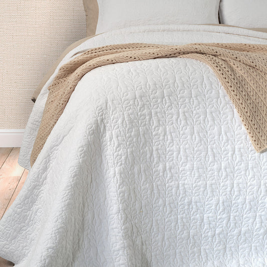 White Stitched Foliage Quilt