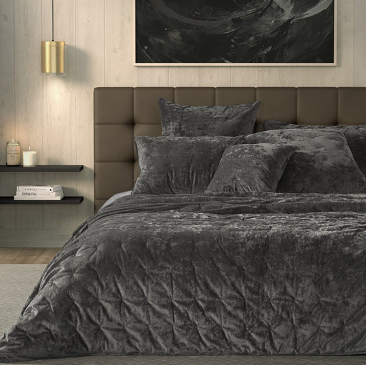 Lounge Solid Grey Charcoal Velvet Quilt
