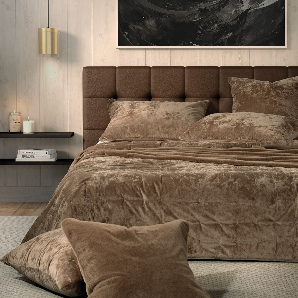 Lounge Solid Taupe Velvet Quilt
