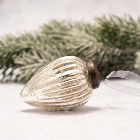 2" Medium Silver Ribbed Glass Christmas Pinecone