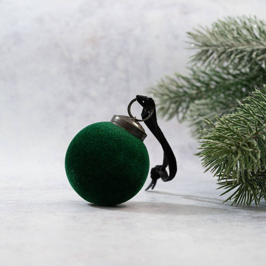 2" Emerald Velvet Covered Glass Hanging Bauble