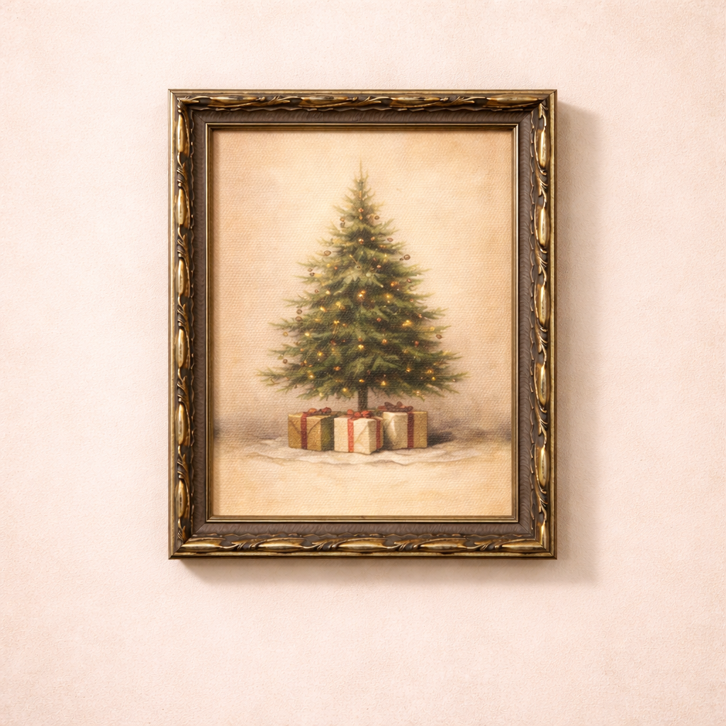 Rustic Christmas Tree | Silver Crown Leaf Framed Art