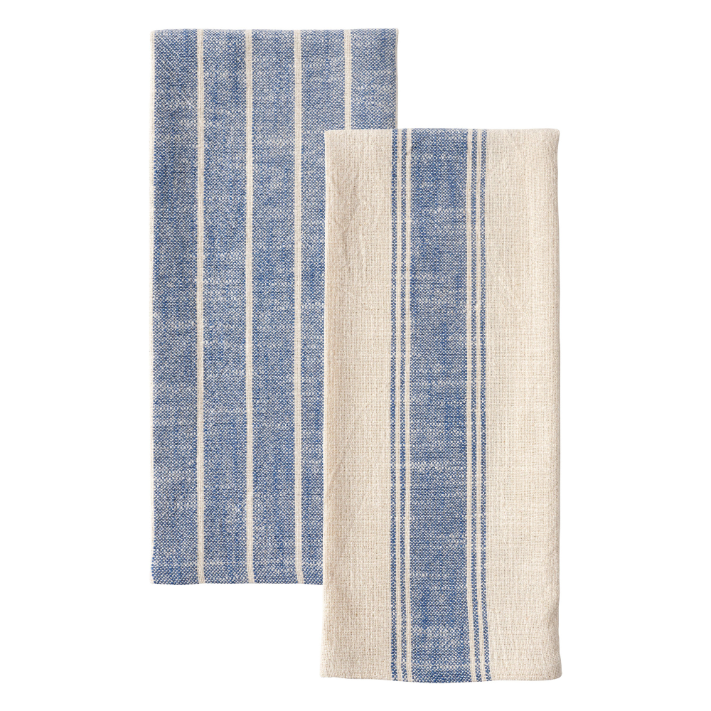 Set of 2 Blue Natural Rustic Kitchen Towels