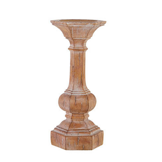 Wood Embossed Natural Candle Holder