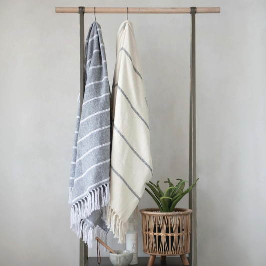 Brushed Cotton Striped Throw with Fringe