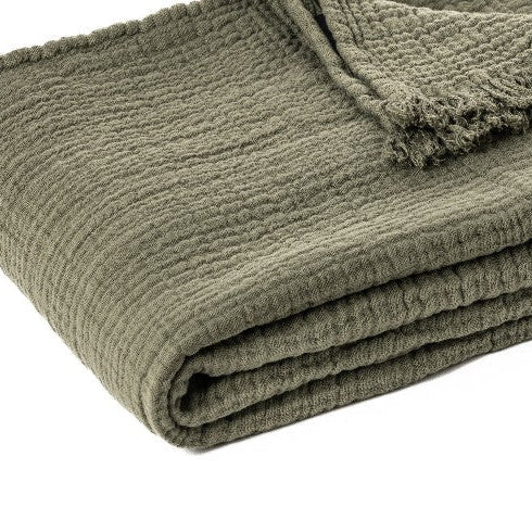 Olive Cotton Muslin Throw