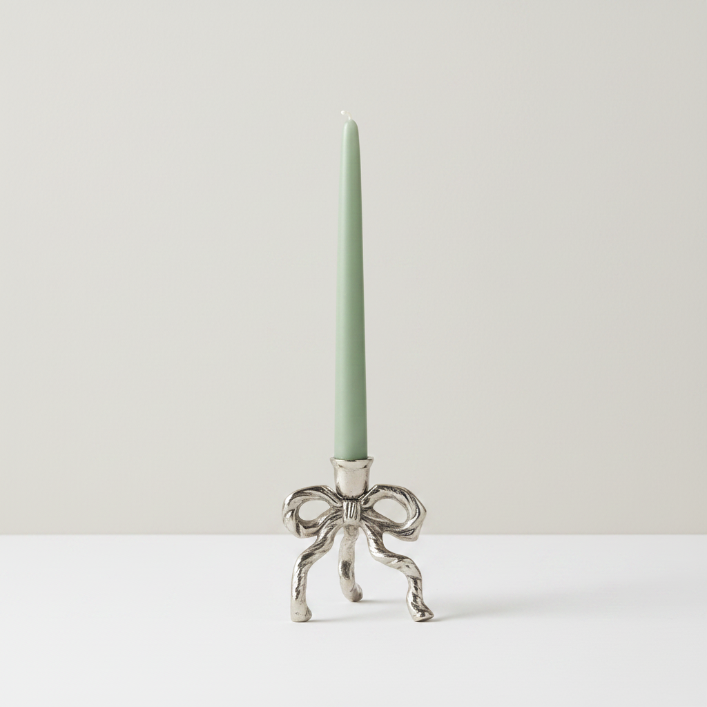 Silver Bow Taper Candle Holder Large