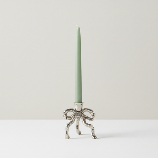 Silver Bow Taper Candle Holder Large